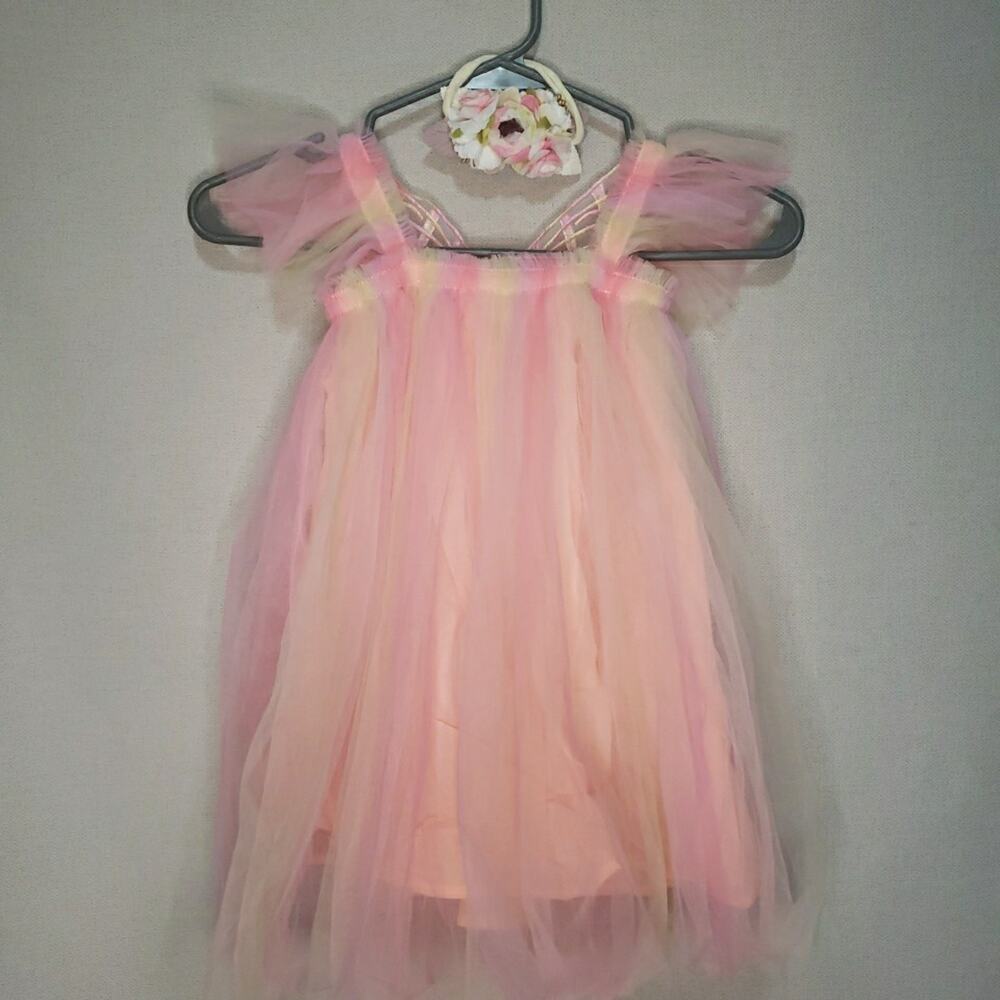 Tulle Dress Costume Orange And Pink Butterfly Wings Back. Size 110 2-3 Yrs